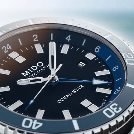 MIDO Ocean Star M026.629.17.051.00 GMT Black Dial Blue Fabric With Leather Strap