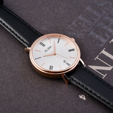 Alba Fashion AG8N88X1 Ladies Silver White Dial Black Leather Strap