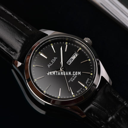 Alba AN8091X1_AJ6195X1 Couple Black Dial Black Leather Strap