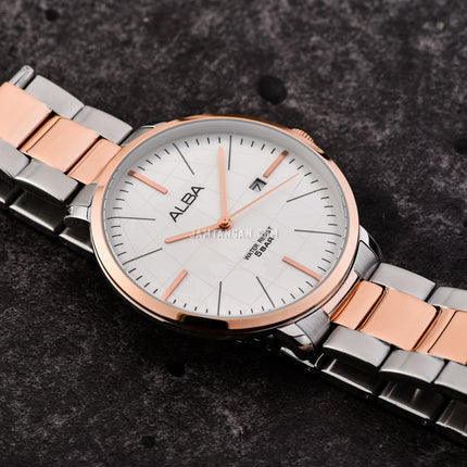 Alba Prestige AS9J78X1 Silver White Dial Dual Tone Stainless Steel Strap
