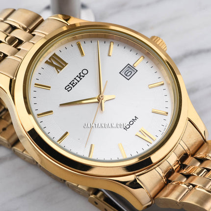 Seiko Classic SUR224P1 Neo White Dial Gold Stainless Steel Strap