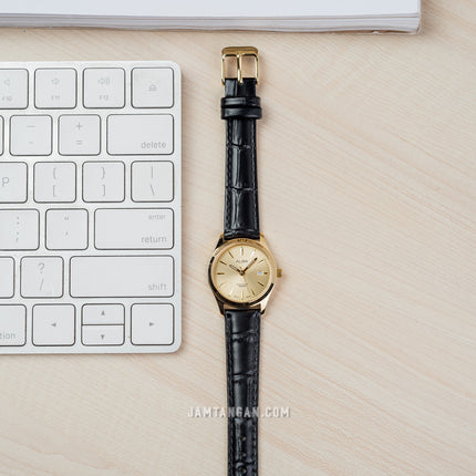 Alba AH7BP0X1 Ladies Gold Dial Black Leather Strap
