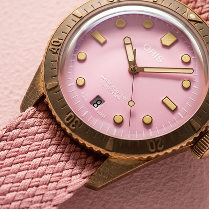 Oris Divers Sixty-Five 01-733-7771-3158-07-3-19-04BRS Cotton Candy Pink Dial Pink Nylon Strap