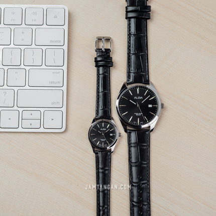 Alba AH7BN9X1_AS9R05X1 Couple Black Dial Black Leather Strap