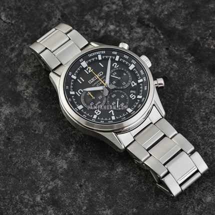 Seiko Chronograph SSB447P1 Discover More Black Dial Stainless Steel Strap