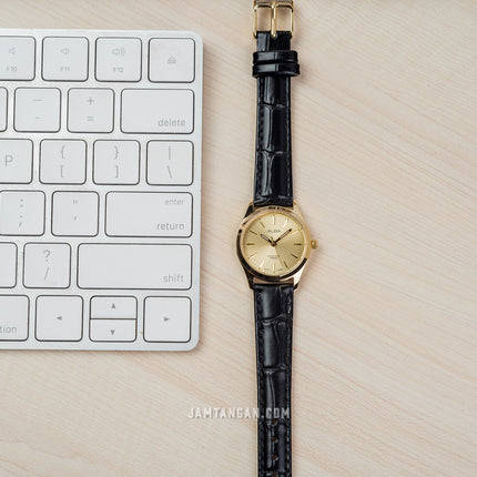 Alba ARX140X1 Ladies Gold Dial Black Leather Strap
