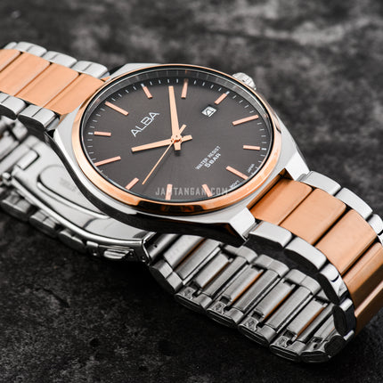 Alba Prestige AS9P84X1 Men Black Dial Dual Tone Stainless Steel Strap