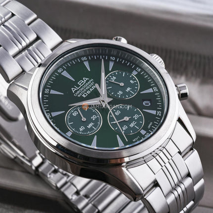 Alba AT3K49X1 Men Chronograph Green Dial Stainless Steel Strap
