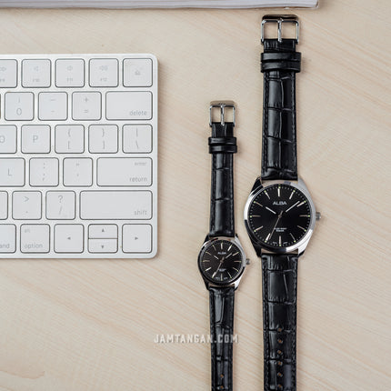 Alba ARX139X1_ARX121X1 Couple Black Dial Black Leather Strap