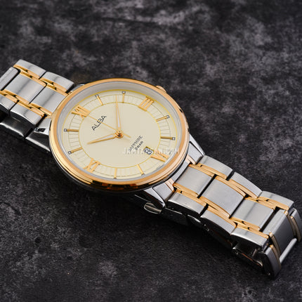 Alba Prestige AS9L24X1 Men Champagne Pattern Dial Dual Tone Stainless Steel Strap