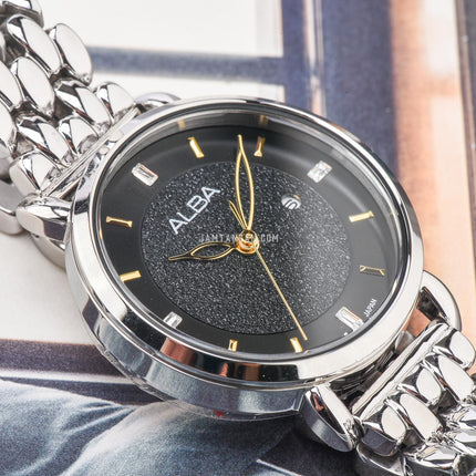 Alba Fashion AH7DT3X1 Ladies Black Dial Stainless Steel Strap
