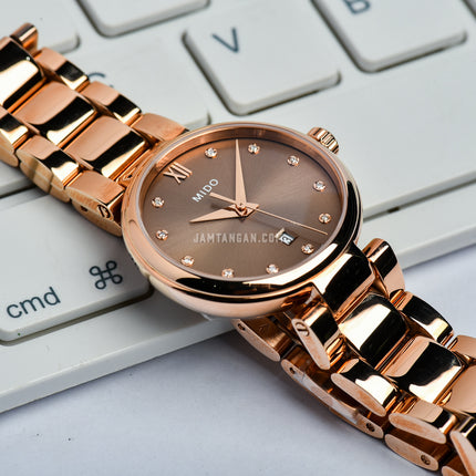 MIDO Baroncelli M022.210.33.296.00 Donna Brown Dial Rose Gold Stainless Steel Strap
