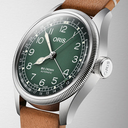 Oris Big Crown 01-754-7779-4067-SET Cervo Volante Green Dial Brown Leather Strap