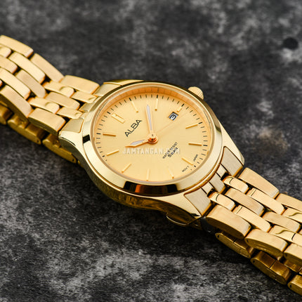 Alba Prestige AH7CE6X1 Ladies Gilt Dial Gold Stainless Steel Strap