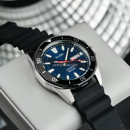 Alba Mechanical AL4465X1 Automatic Men Blue Patterned Dial Black Silicone Strap