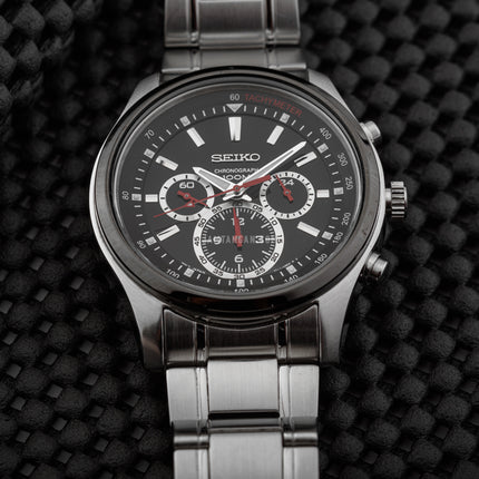 Seiko Chronograph SRW003P1 Black Dial Stainless Steel Strap