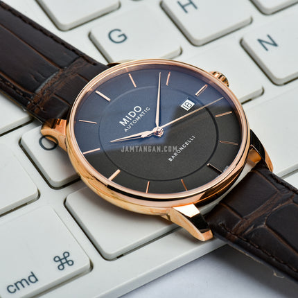 MIDO Baroncelli M037.407.36.061.00 Signature Gent Automatic Anthracite Dial Brown Leather Strap