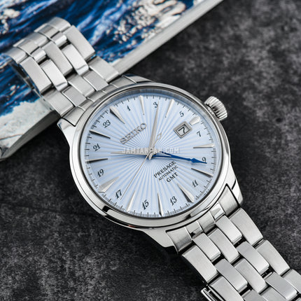 Seiko Presage SSK037J1 Cocktail Time Skydiving GMT Light Blue Dial Stainless Steel Strap