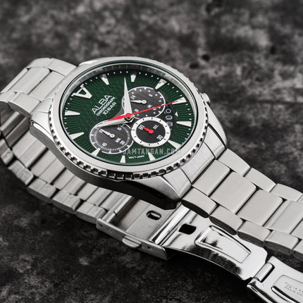 Alba Signa AT3J13X1 Chronograph Men Green Dark Grey Gradation Patterned Dial Stainless Steel Strap