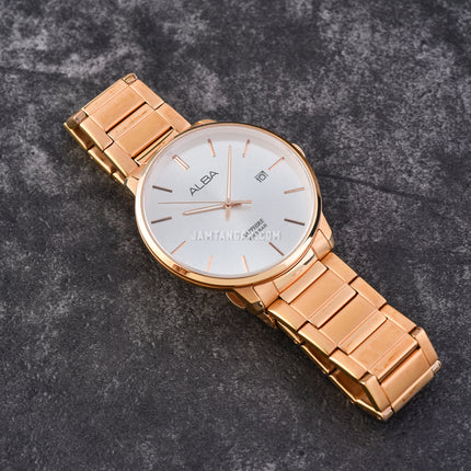 Alba Prestige AS9G56X1 Men Silver White Dial Rose Gold Stainless Steel Strap