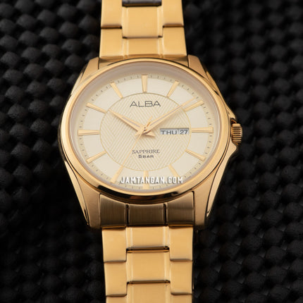 Alba Prestige AJ6094X1 Champagne Pattern Dial Gold Stainless Steel Strap