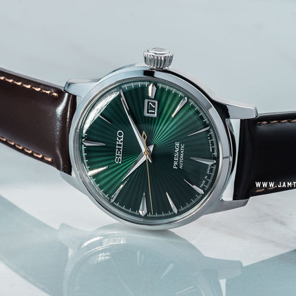 Seiko Presage SRPD37J1 Cocktail Time Mockingbird Automatic Green Dial Brown Leather Strap