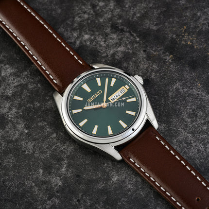 Seiko Classic SUR449P1 Men Green Dial Brown Leather Strap