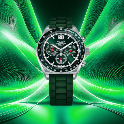 Alba Signa AU5027X2 Men Chronograph Green Dial Stainless Steel Strap + Extra Strap