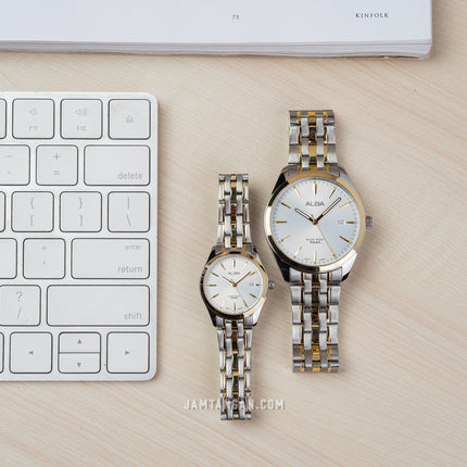 Alba AH7BN2X1_AS9Q96X1 Couple Silver Dial Dual Tone Stainless Steel Strap