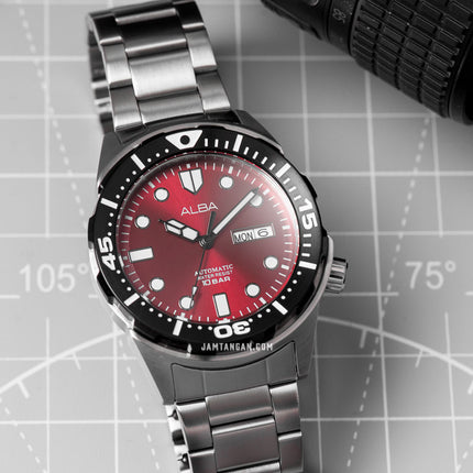 Alba AL4417X1 Automatic Men Red Dial Stainless Steel Strap