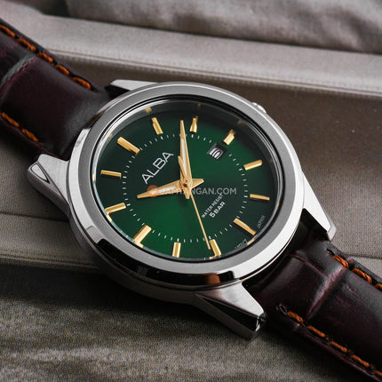 Alba AH7EQ1X1 Ladies Green Dial Brown Leather Strap