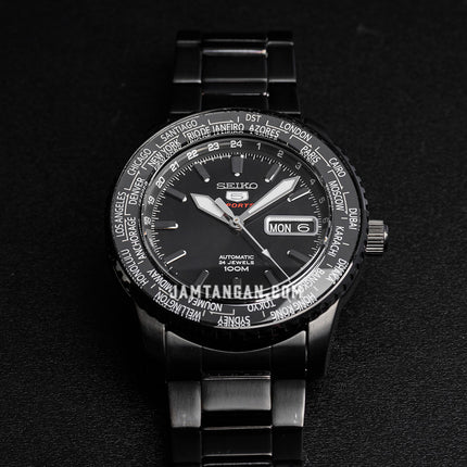 Seiko 5 Sports SRP129K1 World Time Automatic Black Dial Black Stainless Steel Strap