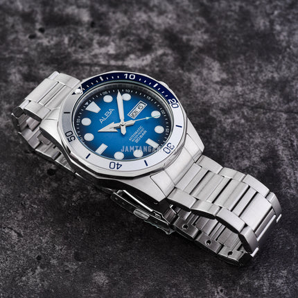 Alba Mechanical AL4549X1 Automatic Men Light Blue Black Gradation Dial Stainless Steel Strap