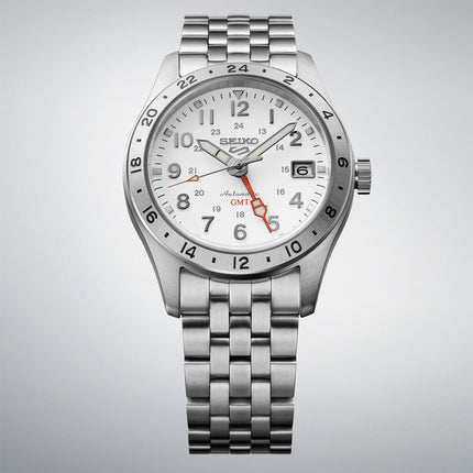 Seiko 5 Sports SSK059K1 GMT Field Sports Style Overwhite Dial Stainless Steel Strap