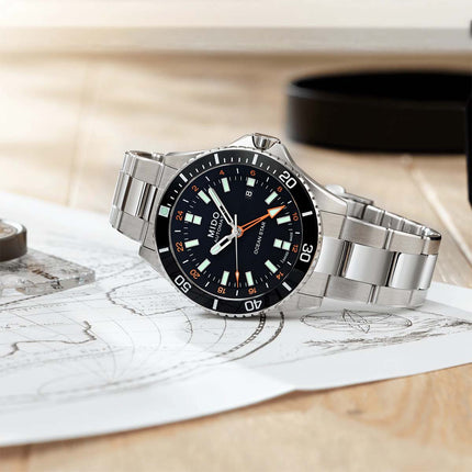 MIDO Ocean Star M026.629.11.051.01 Captain GMT Black Dial Stainless Steel Strap