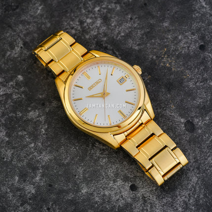 Seiko Classic SUR314P1 Discover More White Dial Gold Stainless Steel Strap
