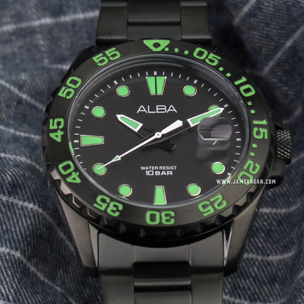 Alba Active AS9N25X1 Men Black Dial Black Stainless Steel Strap