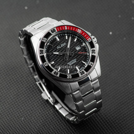 Alba Active AG8L97X1 Men Black Patterned Dial Stainless Steel Strap