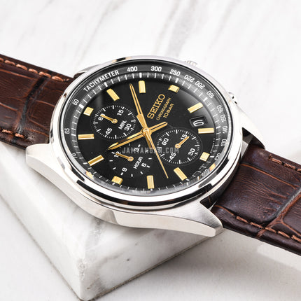 Seiko Chronograph SSB385P1 Green Dial Brown Leather Strap