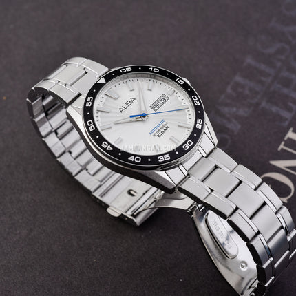 Alba Mechanical A3B011X1 Automatic Men Silver White Patterned Dial Stainless Steel Strap
