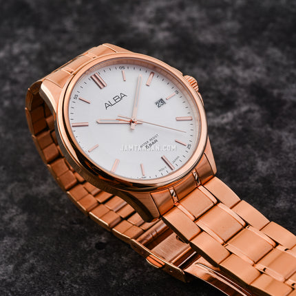 Alba Prestige AS9L30X1 Men Silver Dial Rose Gold Stainless Steel Strap
