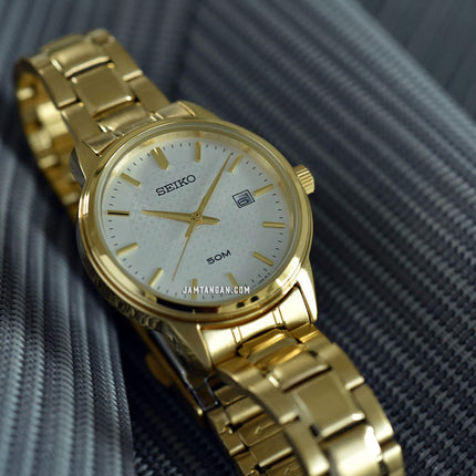 Seiko Classic SUR744P1 Neo Silver Dial Gold Stainless Steel Strap