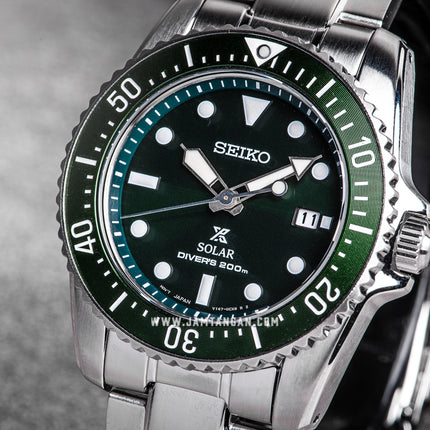 Seiko Prospex SNE583P1 Baby Hulk Solar Divers 200M Green Dial Stainless Steel Strap