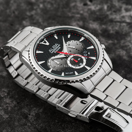 Alba Signa AT3J15X1 Chronograph Men Black Light Gold Gradation Patterned Dial Stainless Steel Strap