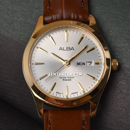 Alba AN8094X1_AJ6198X1 Couple Silver Dial Brown Leather Strap