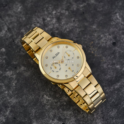 Alba AP6722X1 Ladies Multifunction Gold Dial Gold Stainless Steel Strap