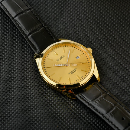 Alba Prestige AS9S22X1 Men Gilt Dial Black Leather Strap