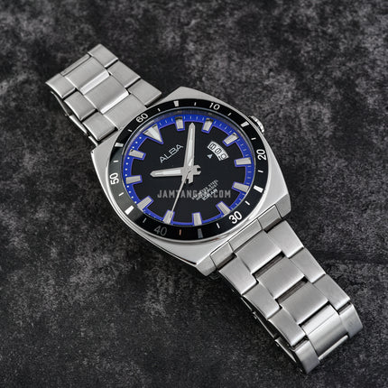 Alba Active AS9D07X1 Men Black Blue Dial Stainless Steel Strap