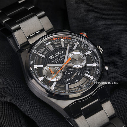Seiko Chronograph SSB399P1 Discover More Men Black Dial Black Stainless Steel Strap