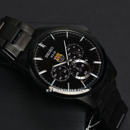 Seiko Solar SBPY049 Spirit FCB Barcelona Black Dial Black Stainless Steel Strap